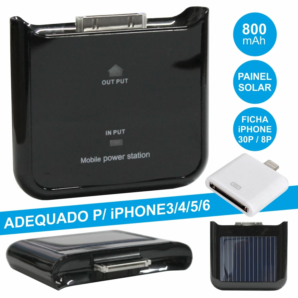 Powerbank 800ma Com Painel Solar Para Iphone 3, 4, 5, 6